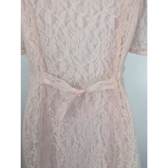 VTG 80's Amy Too Byer Calif. Pink Lace Mini Dress Sheer Slip Dress See Measure - Picture 7 of 12